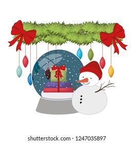 gift boxes in crystal ball and snow man