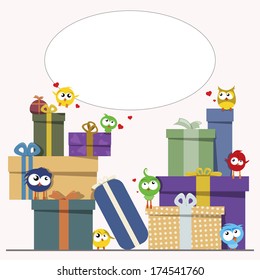 gift boxes and cute birds