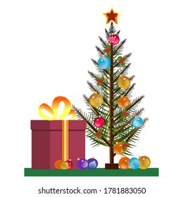 Gift boxes and a decorated Christmas tree for New Year and Christmas. Can be used for collages, greetings, cards, magazines, banners, stickers, web designs.