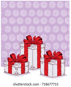 Gift boxes decorated with ribbon, bows. Holiday presents. Flat style vector illustration isolated on white background.