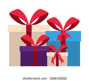 gift boxes of different color with one red bow vector illustration design