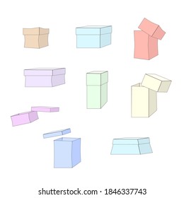 Gift boxes of different colors and shapes. Vector illustration.