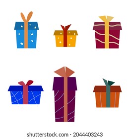 Gift boxes of different shapes, colors and sizes.