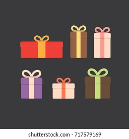 Gift boxes different sizes. Flat design vector illustration.