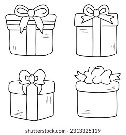 Gift boxes doodle set. Vector illustration isolated on white background.