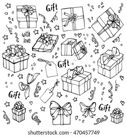 Gift Boxes Doodle Sketch Set