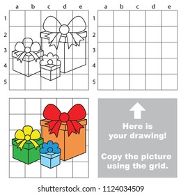 Gift Boxes, the educational game with simple game level. Copy the picture.
