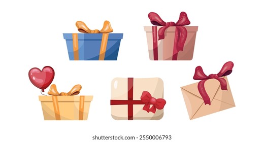 Gift boxes and envelopes collection in flat style