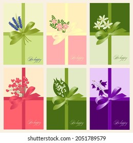 cajas de regalo flor arco vectorial