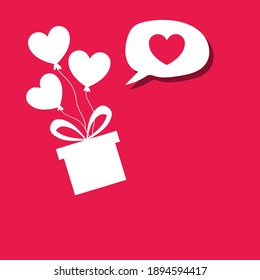 gift boxes flying with heart shape balloons with love message. Love and valentines day concept flat illustration. Vector EPS10.