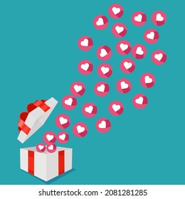 Gift boxes and flying hearts. happy day concept