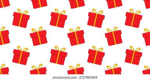 Gift Boxes Front View with tied Ribbon Bow Seamless Pattern Minimalist Flat Backdrop Banner Format. Isolated Vector illustration Promo Banner Background Poster Holidays Themed Cards, leaflets, labels