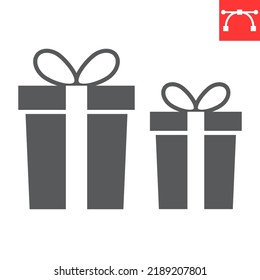 Gift boxes glyph icon, Christmas and holiday, giftbox vector icon, vector graphics, editable stroke solid sign, eps 10.