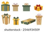 Gift Boxes in green, yellow, and brown colors - Vector Illustration