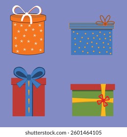 Gift Boxes in green yellow and red colors - Vector Illustration