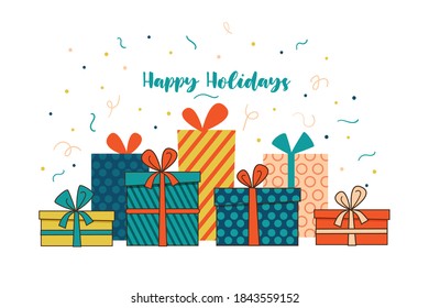 Gift boxes. Happy holiday's. Color pattern and ribbon