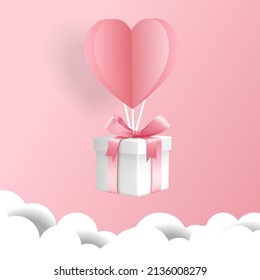 Gift Boxes With Heart Balloon Floating It The Sky