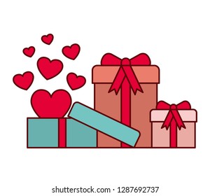 gift boxes with hearts isolated icon