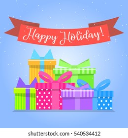 Gift boxes for holiday. Colorful box. Boxes for holidays, for sale and for gift card