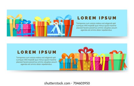 Gift boxes. Holiday horizontal banners design. Vector illustration