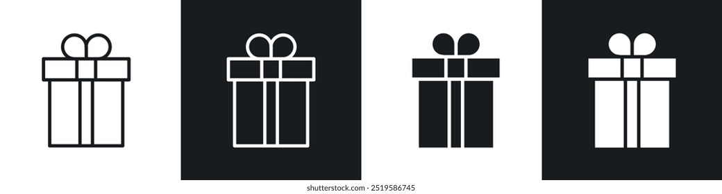 Gift boxes icon collection in black and white filled and stroke line style.