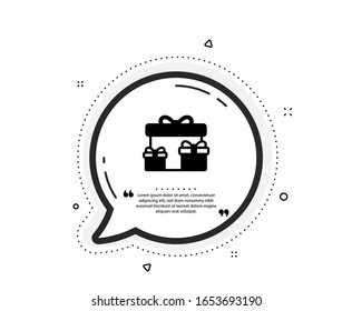 Geschenkbox-Symbol. Angebotsblase. Vorliegendes oder Verkaufszeichen. Geburtstag Shopping Symbol. Paket in Geschenkwrap. Anführungszeichen. Klassische Überraschungsboxen Symbol. Vektorillustration