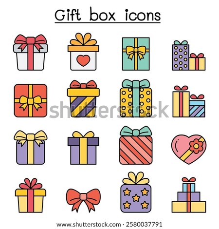 Gift boxes icon set in color line style