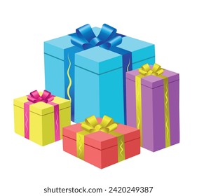 Gift boxes icon. Set of gift boxes on white background. Vector 3d illustration