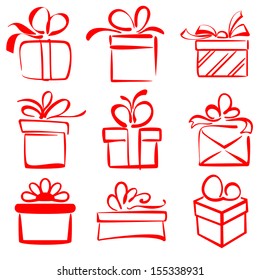 Gift Boxes Icon Set Sketch Vector Illustration