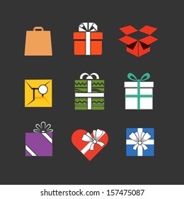 Sammlung von Symbolen für Geschenkbox einzeln auf Weiß