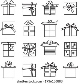 gift boxes icons for different events line on white background