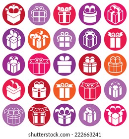 Gift boxes icons isolated on white background vector set, surprise simplistic symbols vector collections.