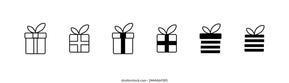 Iconos de cajas de regalo. Contorno, juego de cajas de regalo. Iconos vectoriales