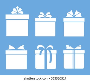 gift boxes icons set with bows and ribbons on sky blue background vector illustration