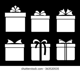 gift boxes icons set with bows and ribbons on black background vector illustration