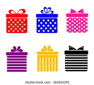gift boxes icons set with bows and ribbons on white background vector illustration