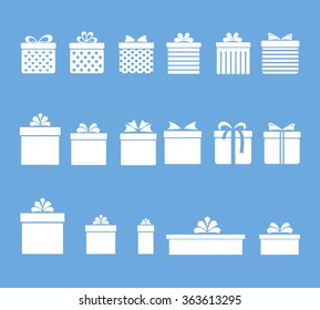 gift boxes icons set with bows and ribbons on sky blue background vector illustration