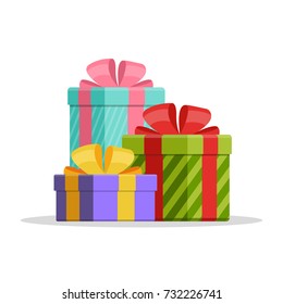 Gift boxes illustration in flat style. Flat design. Vector illustration