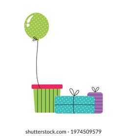 Gift Boxes and Inflatable Balloons, Happy Birthday Concept Cartoon Vector Illustration