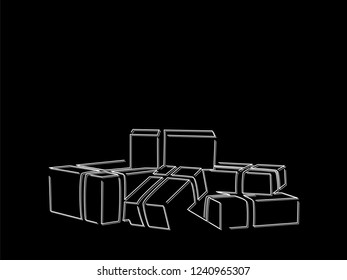Gift boxes isolated line drawing, vector illustration design. Christmas collection.