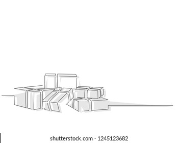 Gift boxes isolated line drawing, vector illustration design. Christmas collection.
