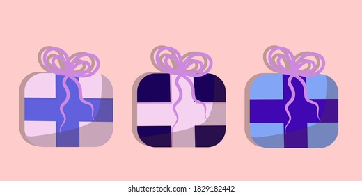 Las cajas de regalo están aisladas en un fondo de color. Ilustración vectorial al estilo de las caricaturas planas. Regalos para pegatinas y decoraciones de tarjetas de felicitación.