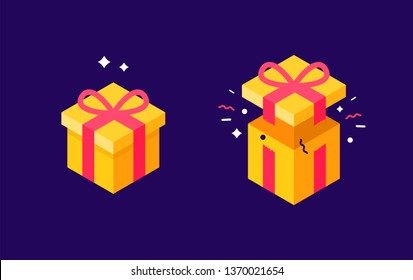 Gift boxes. Isometric gift icons. Present box. Flat gift boxes icons. Vector