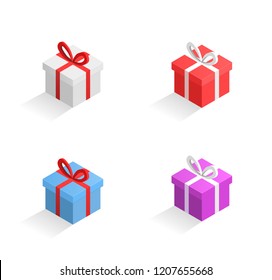 Gift boxes isometric vector big set. Christmas. Present. Bow