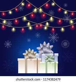 Gift boxes and light decoration, Merry Christmas, Happy New Year for background