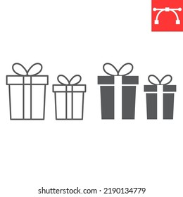 Gift boxes line and glyph icon, Christmas and holiday, giftbox vector icon, vector graphics, editable stroke outline sign, eps 10.