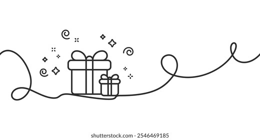 Gift boxes line icon. Birthday gift, Shopping boxes, Package in gift wrap, surprise package single outline ribbon vector illustration.