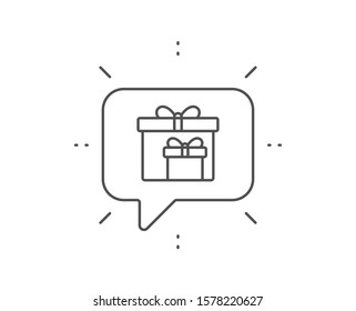 Gift boxes line icon. Chat bubble design. Present or Sale sign. Birthday Shopping symbol. Package in Gift Wrap. Outline concept. Thin line delivery boxes icon. Vector