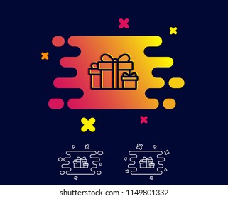 Gift boxes line icon. Present or Sale sign. Birthday Shopping symbol. Package in Gift Wrap. Gradient banner with line icon. Abstract shape. Vector