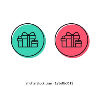 Gift boxes line icon. Present or Sale sign. Birthday Shopping symbol. Package in Gift Wrap. Positive and negative circle buttons concept. Good or bad symbols. Holiday presents Vector